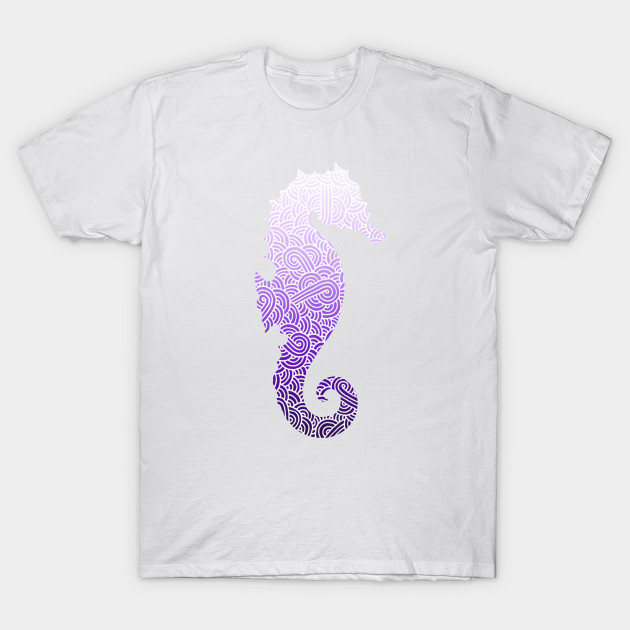 Ombre purple and white swirls doodles seahorse T-Shirt-TOZ